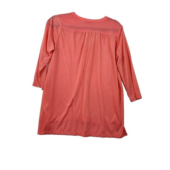H&M Womens M Coral Pink V-Neck 3/4 Sleeve Quarter Button Blouse - Picture 3 of 5